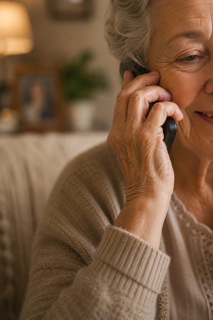 Manos de una mujer mayor sosteniendo un teléfono